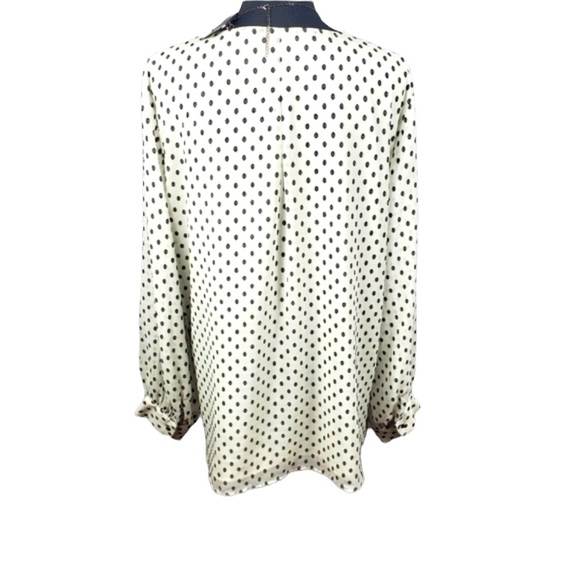 Banana Republic white & black long sleeve v neck polka dot blouse sheer arms, S - Picture 2 of 7